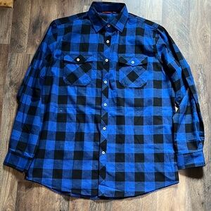 Blue and Black Casual Button Down Shirt with Buffalo Plaid